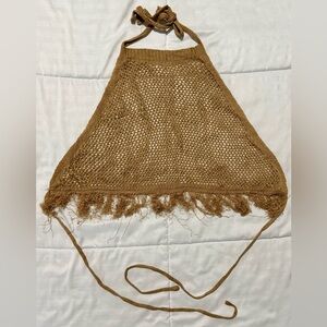 Crochet Fringe Halter Top - Camel Brown
